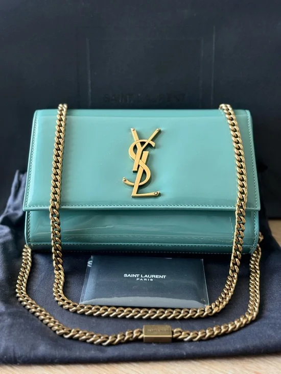 Saint Laurent Mint Green Patent Monogram Crossbody Bag - Picture 2 of 12